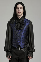 Black/Blue V Collar Jacquard Lace-Up Men's Gothic Vest